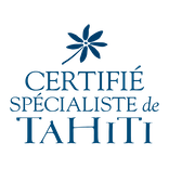 logo badge certifié spécialiste de Tahiti avec fleur de tiaré