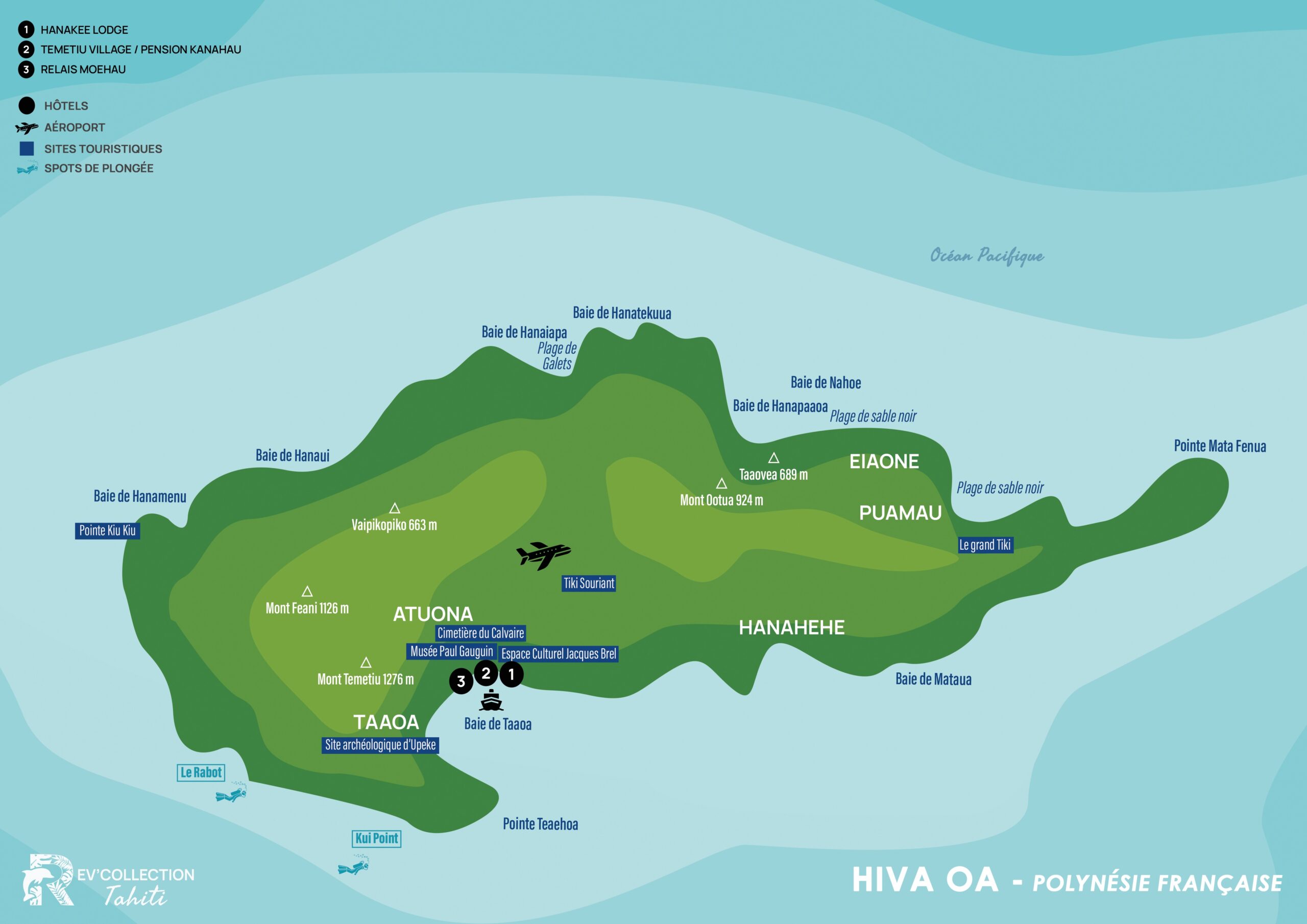 Carte illustrée de l'île de Hiva Oa