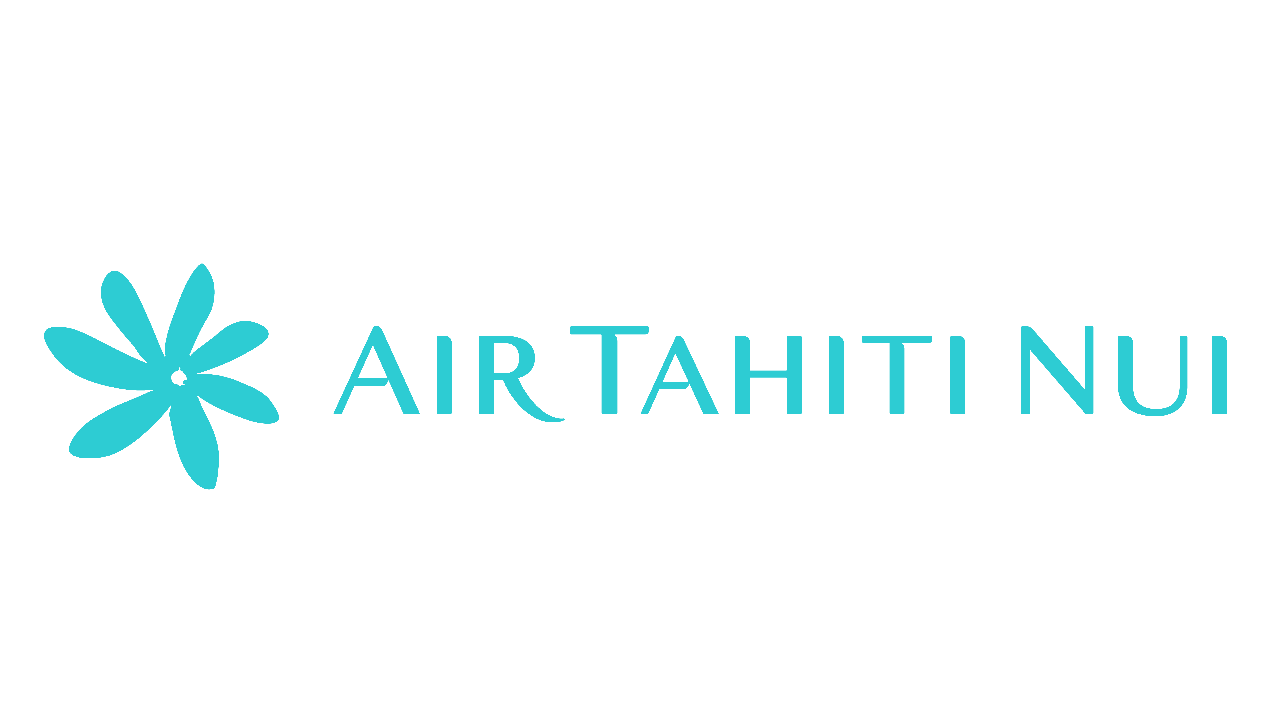 logo compagnie aérienne Air Tahiti Nui bleu turquoise avec fleur de tiaré